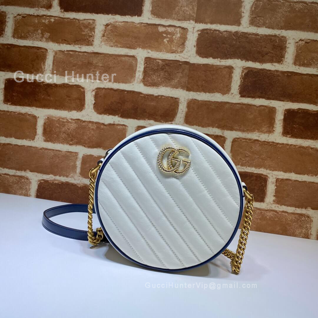Gucci GG Marmont Mini Diagonal Round Shoulder Bag White 550154